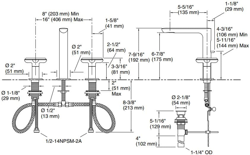 Bản vẽ vòi lavabo nóng lạnh Kallista P32705-WC-CP