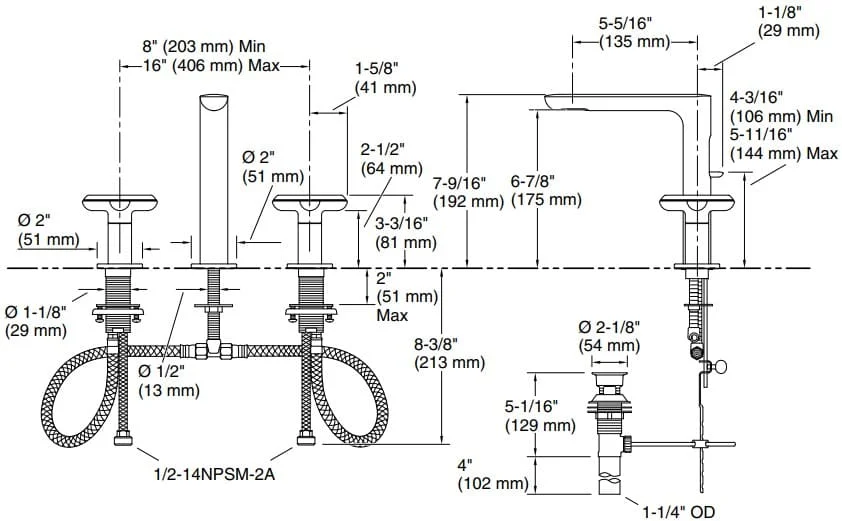 Bản vẽ vòi lavabo nóng lạnh Kallista P32705-WC-SN