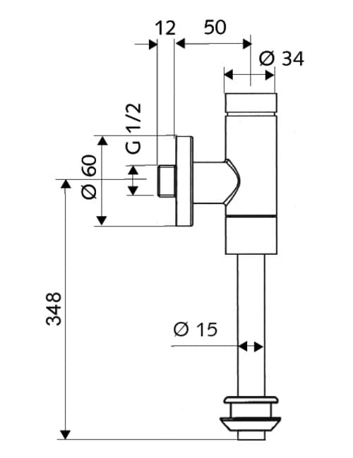 Bản vẽ kỹ thuật van xả tiếu nam kiểu nhấn Đức Omat Basic Schell 024790699