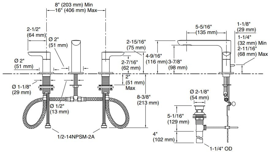 Bản vẽ vòi lavabo nóng lạnh Kallista P34119-LV