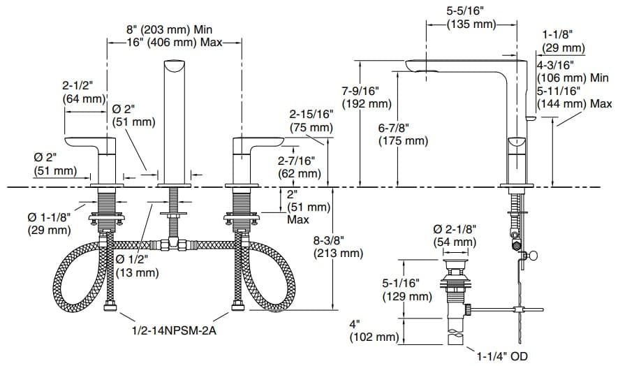 Bản vẽ vòi lavabo nóng lạnh Kallista P34120-LV