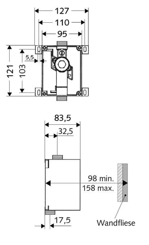 Bản vẽ kỹ thuật van xả tiếu cảm ứng âm Đức Compact II Schell 011930099