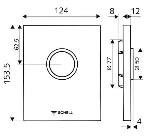 Bản vẽ kỹ thuật mặt nút nhấn van xả tiếu Đức Edition E Schell 028000699