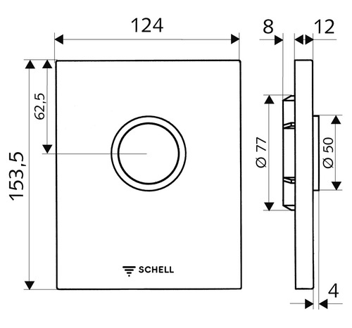 Bản vẽ kỹ thuật mặt nút nhấn van xả tiếu Đức Edition Schell 028001599