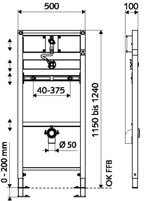 Bản vẽ kỹ thuật van xả tiếu cảm ứng âm tường kèm khung Đức Montus Schell 030750099