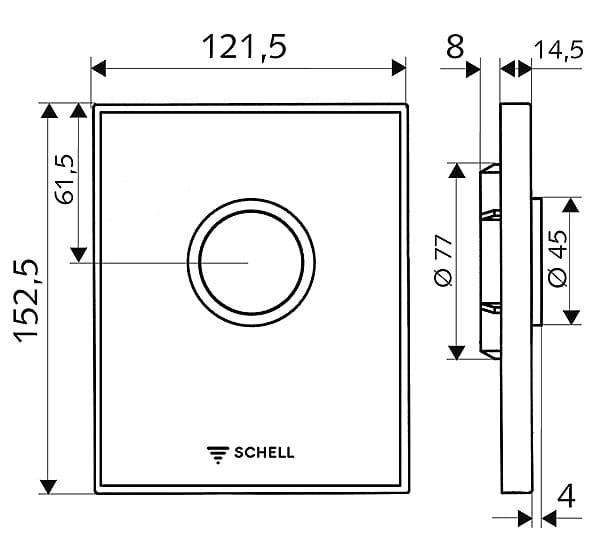 Bản vẽ kỹ thuật mặt van xả tiếu cảm ứng Đức Edition Schell 028092899