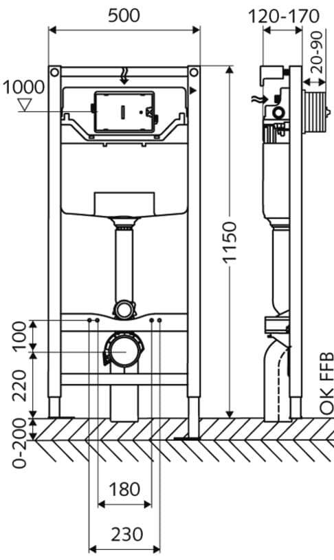 Bản vẽ kỹ thuật thùng nước âm kèm khung Montus (KiểuC120) Schell 030560099