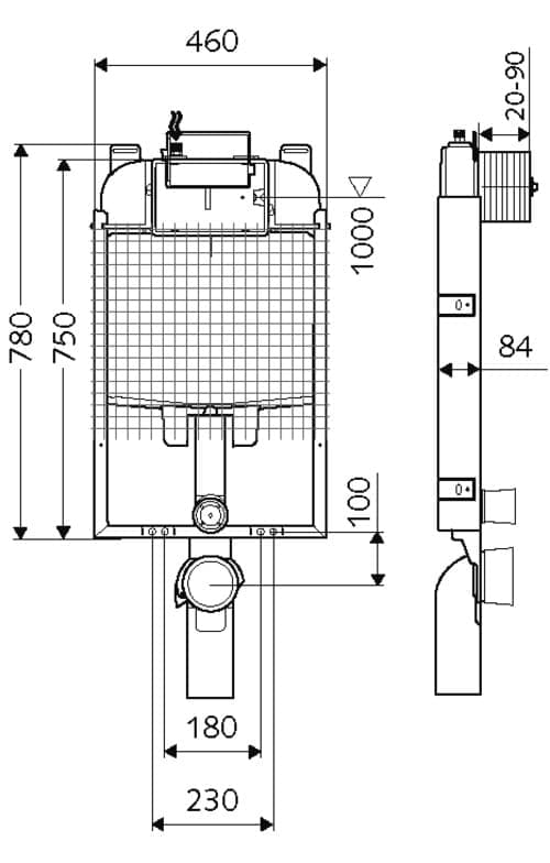 Bản vẽ kỹ thuật thùng nước âm kèm khung Montus (Kiểu C-N 80) Schell 030590099