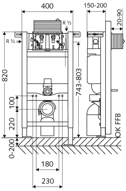Bản vẽ kỹ thuật thùng nước âm Montus (Kiểu C-N 80) Schell 030640099