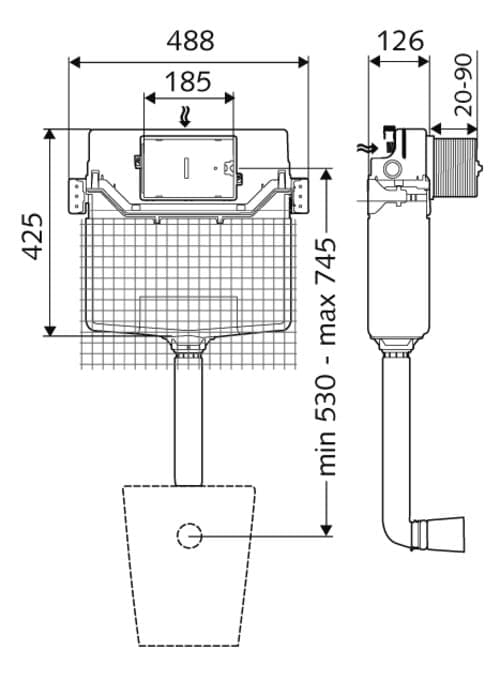 Bản vẽ kỹ thuật thùng nước âm Montus (Kiểu C120) Schell 030730099