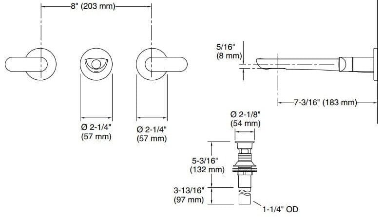 Bản vẽ vòi lavabo nóng lạnh gắn tường Kallista P34125-LV