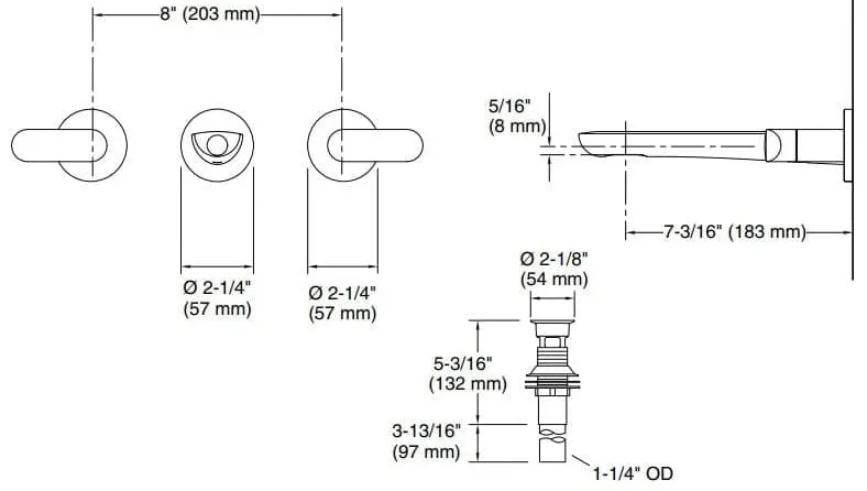 Bản vẽ vòi lavabo nóng lạnh gắn tường Kallista P34125-LV