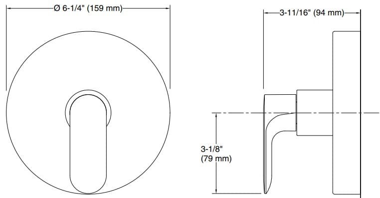Bản vẽ mặt nạ điều chỉnh gắn tường Kallista P34130-LV