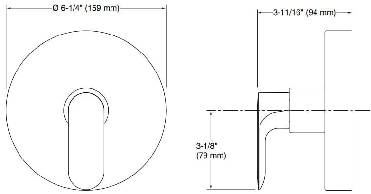 Bản vẽ mặt nạ điều chỉnh gắn tường Kallista P34130-LV