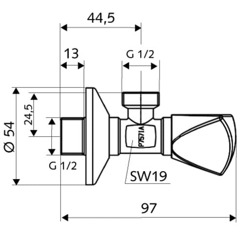 Bản vẽ kỹ thuật van khóa đơn Schell 053460699