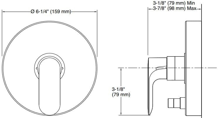 Bản vẽ mặt nạ điều chỉnh gắn tường Kallista P34131-LV