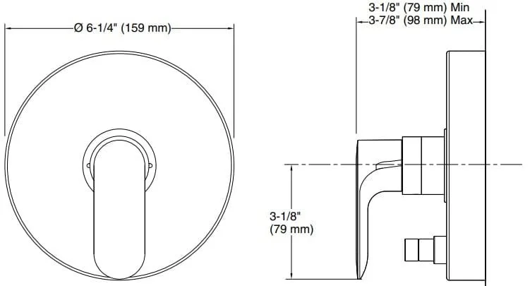 Bản vẽ mặt nạ điều chỉnh gắn tường Kallista P34131-LV