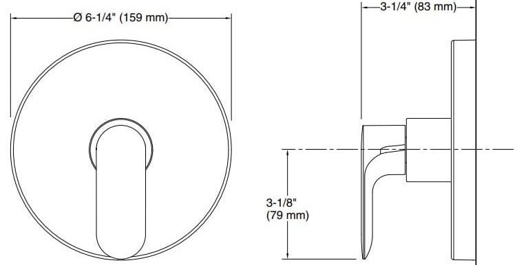 Bản vẽ mặt nạ điều chỉnh gắn tường Kallista P34132-LV