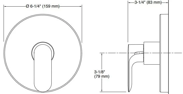 Bản vẽ mặt nạ điều chỉnh gắn tường Kallista P34132-LV