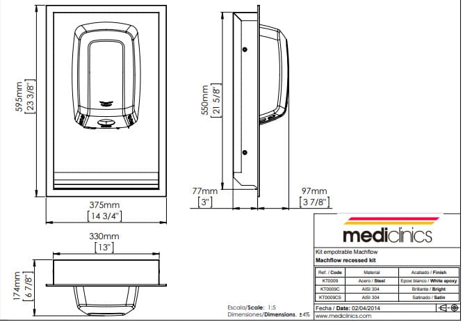 Bản vẽ kỹ thuật máy sấy tay đôi siêu tốc cảm biến Mediclinics KT009