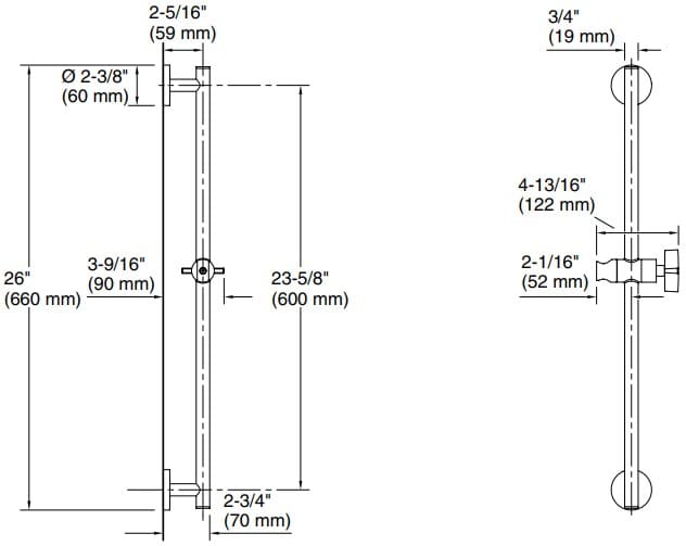 Bản vẽ thanh đỡ sen tắm Kallista P21629-00