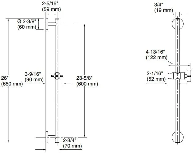 Bản vẽ thanh đỡ sen tắm Kallista P21629-00