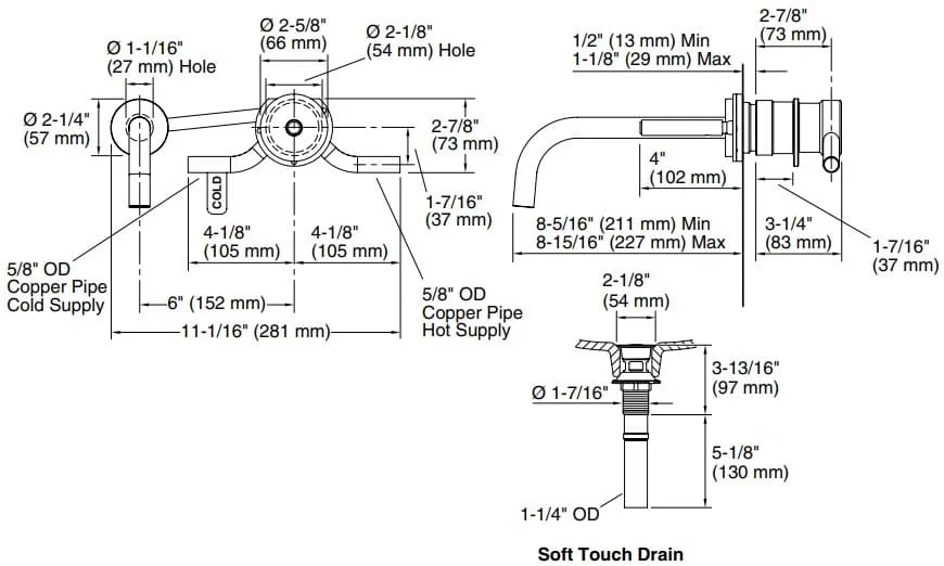 Bản vẽ vòi lavabo nóng lạnh âm tường Kallista P24412-00-BL