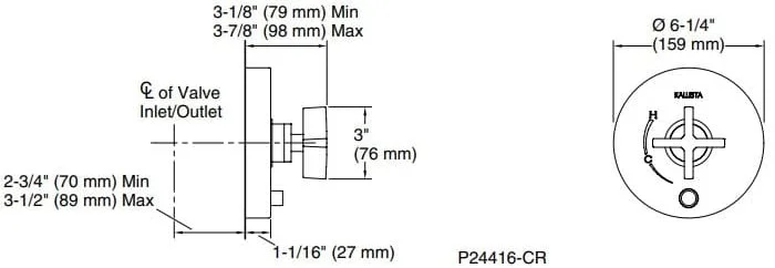 Bản vẽ mặt nạ điều chỉnh gắn tường Kallista P24415-CR-BL