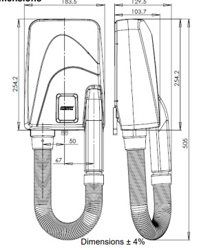 Bản vẽ kỹ thuật máy sấy tóc treo tường tự động Mediclinics SC0087