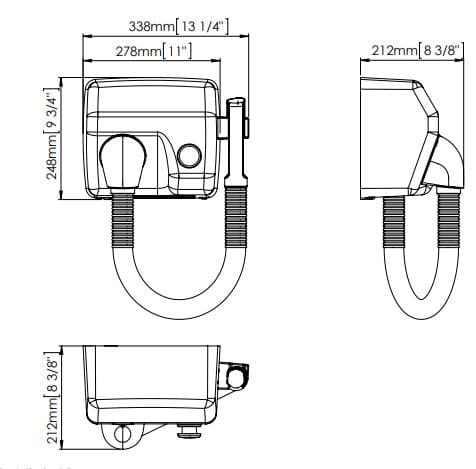Bản vẽ kỹ thuật máy sấy tóc treo tường nhấn nút Machflow Mediclinics SC1088HTCS