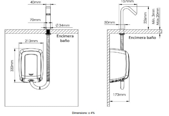 Bản vẽ kỹ thuật máy sấy tay cảm biến kèm vòi nước hộp xà phòng Mediclinics UCM092AB