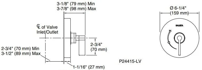 Bản vẽ mặt nạ điều chỉnh gắn tường Kallista P24415-LV