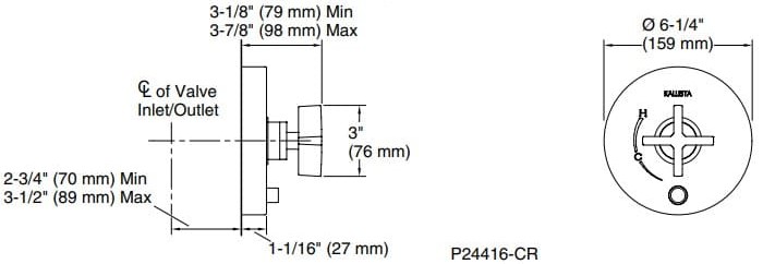 Bản vẽ mặt nạ điều chỉnh gắn tường Kallista P24416-CR