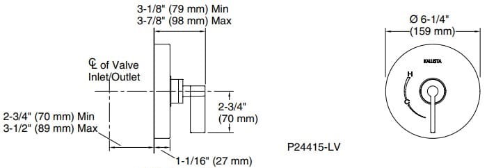 Bản vẽ mặt nạ điều chỉnh gắn tường Kallista P24416-LV