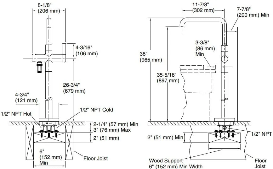 Bản vẽ vòi bồn tắm 1 chân Kallista P24418-00