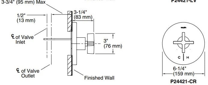 Bản vẽ mặt nạ điều chỉnh gắn tường Kallista P24421-CR-BL