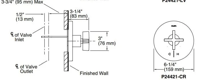 Bản vẽ mặt nạ điều chỉnh gắn tường Kallista P24421-CR-BL