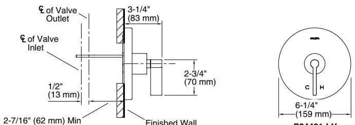 Bản vẽ mặt nạ điều chỉnh gắn tường Kallista P24421-LV