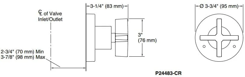 Bản vẽ mặt nạ chuyển hướng Kallista P24483-CR