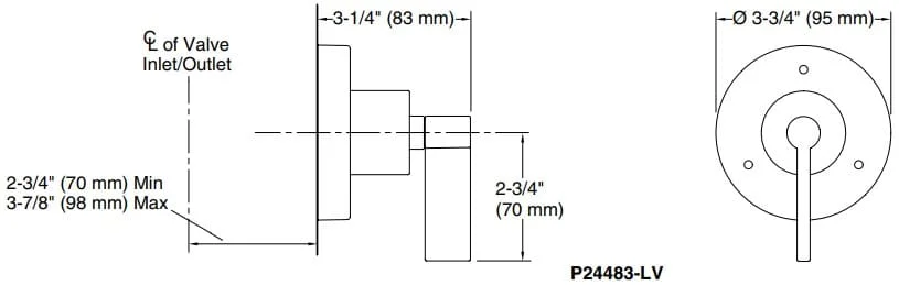 Bản vẽ mặt nạ chuyển hướng Kallista P24483-LV-BL