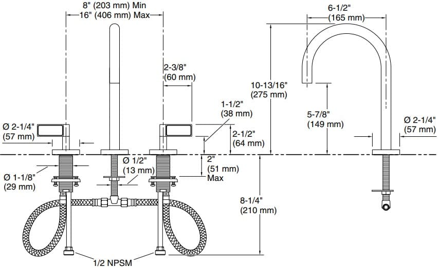 Bản vẽ vòi lavabo nóng lạnh gắn chậu Kallista P24490-NM