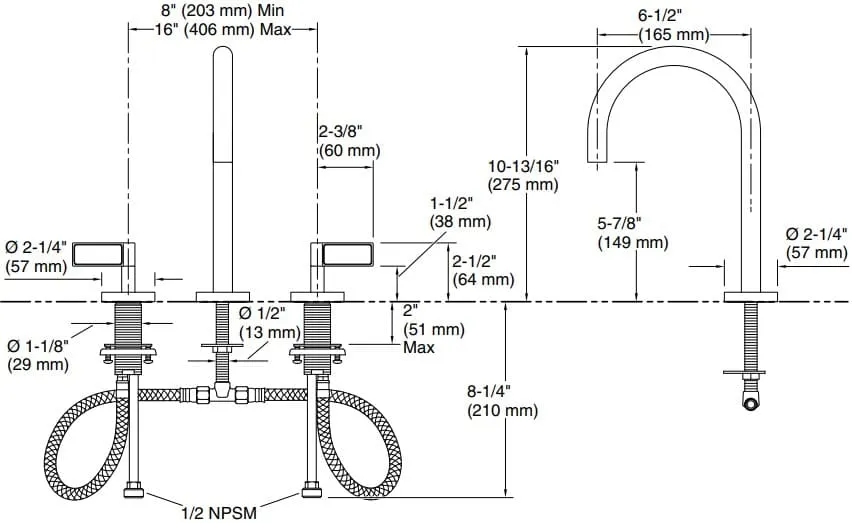 Bản vẽ vòi lavabo nóng lạnh gắn chậu Kallista P24490-NM