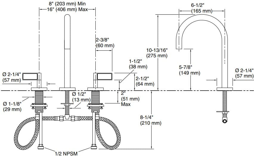 Bản vẽ vòi lavabo nóng lạnh gắn chậu Kallista P24490-WC
