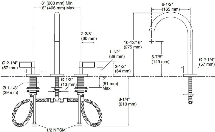 Bản vẽ vòi lavabo nóng lạnh gắn chậu Kallista P24490-WC