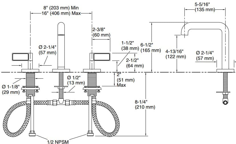 Bản vẽ vòi lavabo nóng lạnh gắn chậu Kallista P24492-NM