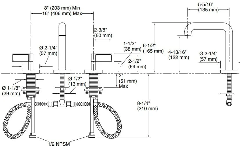 Bản vẽ vòi lavabo nóng lạnh gắn chậu Kallista P24492-NM