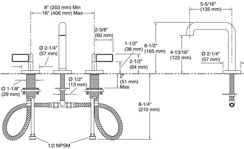 Bản vẽ vòi lavabo nóng lạnh gắn chậu Kallista P24492-WC