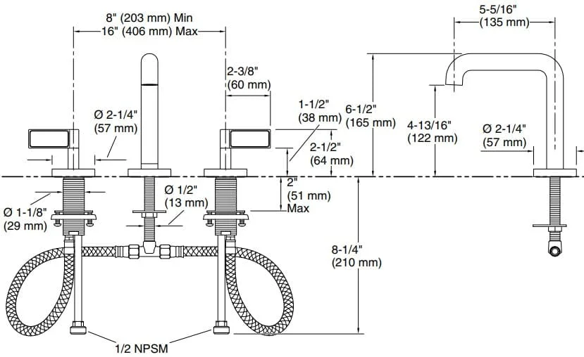 Bản vẽ vòi lavabo nóng lạnh gắn chậu Kallista P24492-WC