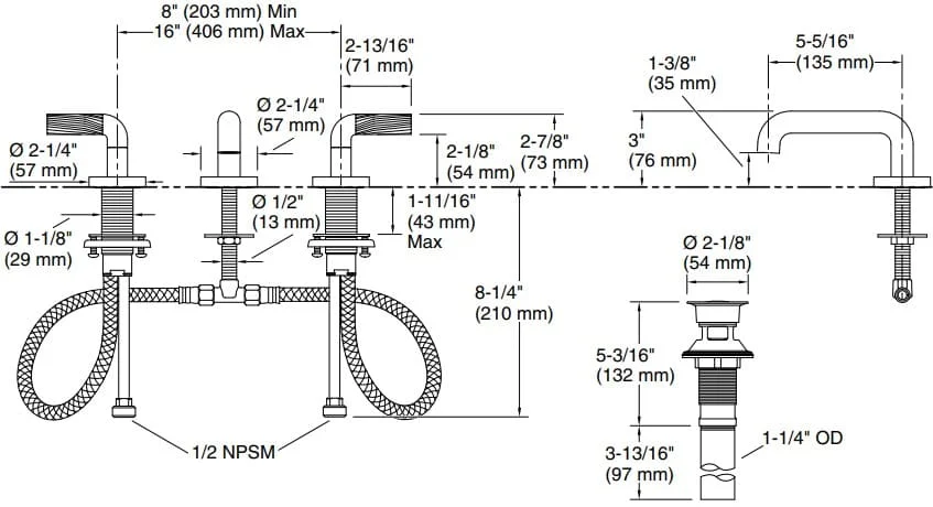 Bản vẽ vòi lavabo nóng lạnh gắn chậu Kallista P40875-BL-CP