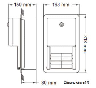 Bản vẽ kỹ thuật hộp đựng giấy vệ sinh Mediclinics PRE700CS